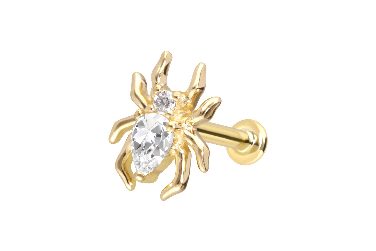 14 Karat Gold Labret Piercing mit Push Fit MOISSANIT-SPINNE